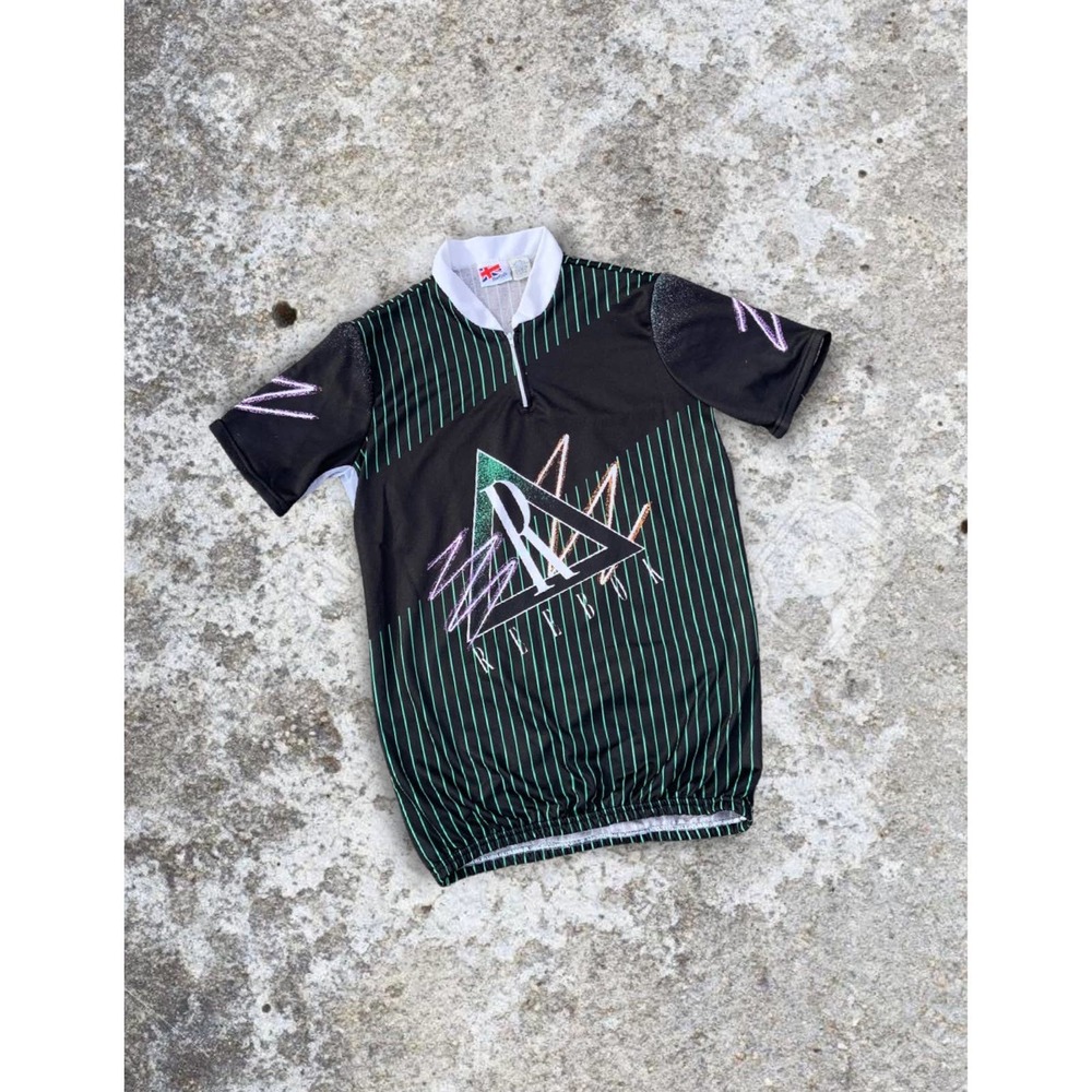 Vintage 1990's Reebok 1/4 Zip Cycling Jersey Striped Size Large